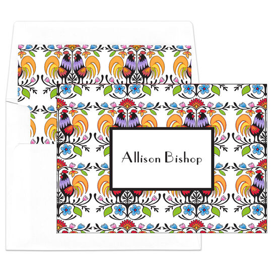 Rooster Folk Art Foldover Note Cards